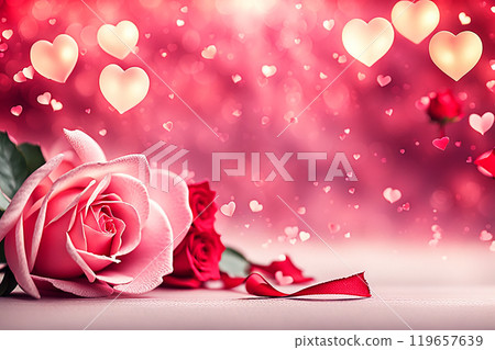 Valentine day background and texture with pink,red, heart,rose. Love concept. Valentine day banner design. 119657639