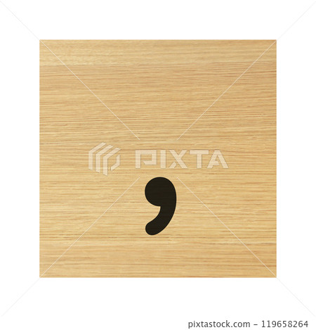 Comma sign wood block and on white with clipping path 119658264
