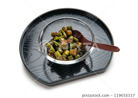 Homemade pickled green chili peppers in soy sauce 119658337