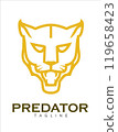 Fearless Panther. Roaring Predator. Roaring Puma. Cougar head. Elegance Roaring fang face in monogram style, combine with text 119658423