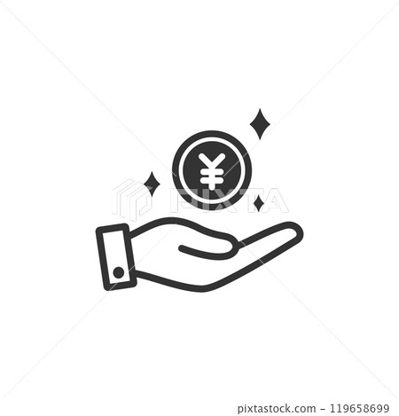 手掌上的錢(硬幣)圖示(線條圖,黑白) 手掌上的錢(硬幣)圖示(線條圖,黑白) 119658699