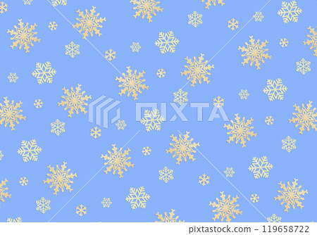 A blue background with a three-dimensional wooden yellow snowflake pattern 119658722