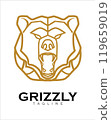 Fearless grizzly. Roaring grizzly bear. grizzly head. Elegance Roaring grizzly in monogram style, combine with text 119659019