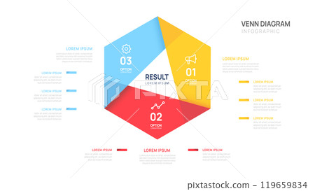 Infographic geometric Venn diagram chart template for business vector illustration. 119659834