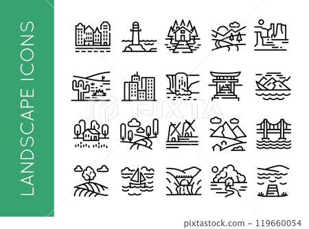 Landscape Icons Set 20 Outdoor and Nature Themed Icons 119660054