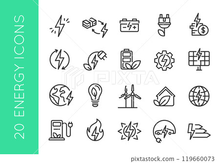 Sustainability, environmental, icon set Sustainability, environmental, icon set 119660073