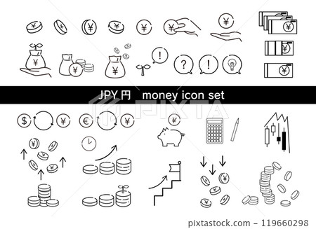 Japanese yen money asset management icon set Japanese yen money asset management icon set 119660298