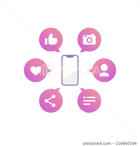 Smartphone and SNS marketing icon (gradient pink) Smartphone and SNS marketing icon (gradient pink) 119660384