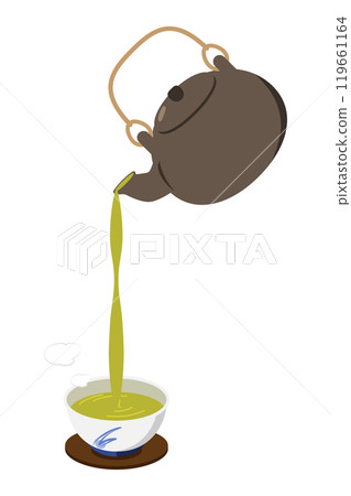 用茶壺把茶倒進茶杯的插圖 用茶壺把茶倒進茶杯的插圖 119661164