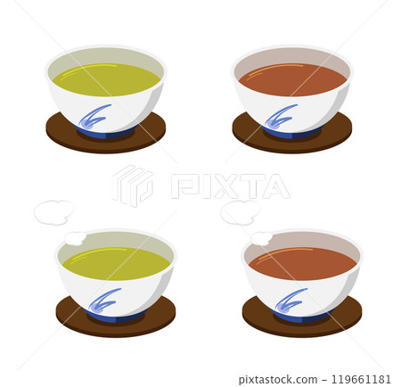 一組茶倒進碗裡的插畫 119661181