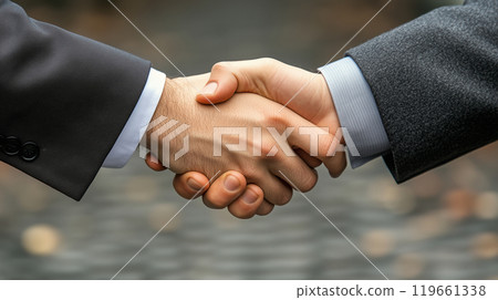 Handshake of businessmen in business district Handshake of businessmen in business district 119661338
