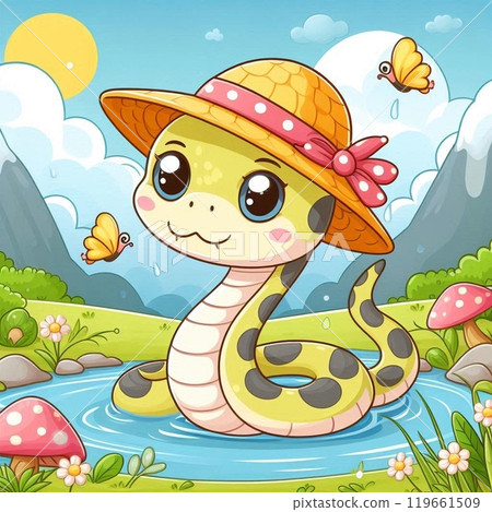 Baby snake playing in the water 119661509