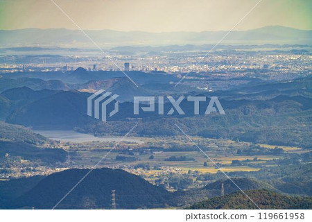 Autumn at Eboshi Ski Resort, aerial view from Ishiko Observatory, Zao Town, Miyagi Prefecture 119661958
