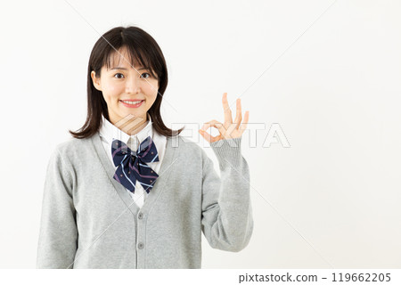 Asian high school girl making ok sign 01 119662205