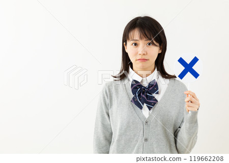 Asian schoolgirl gives a cross sign 05 Asian schoolgirl gives a cross sign 05 119662208