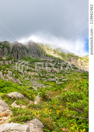 Mt. Kurobegoro seen from the curl course. Climbing Mt. Kurobegoro in the Northern Alps Mt. Kurobegoro seen from the curl course. Climbing Mt. Kurobegoro in the Northern Alps 119662462