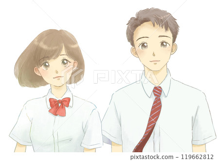 Illustration of men and women in uniforms, short sleeves 119662812