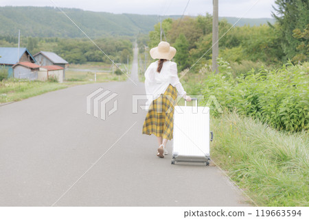 Young woman traveling alone 119663594