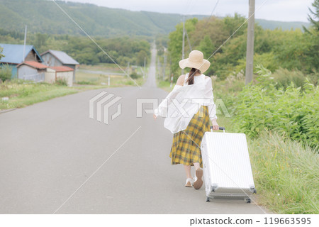 Young woman traveling alone Young woman traveling alone 119663595
