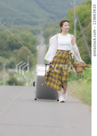Young woman traveling alone Young woman traveling alone 119663610