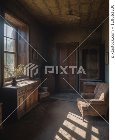interior of a room in an old house 119663830