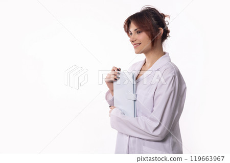 Confident, skilled female scientist making groundbreaking discoveries in a laboratory setting 119663967