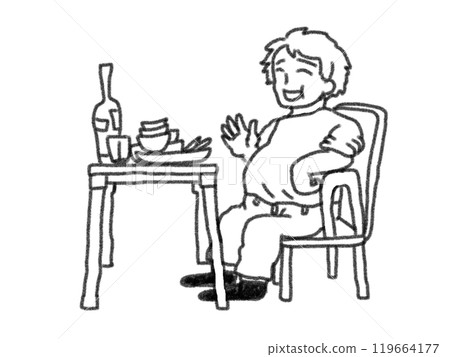 一個用鉛筆畫風格吃飽的人的線條畫插圖 119664177