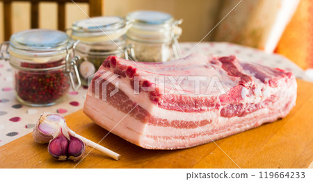 Fresh piece of lard ready for salting Fresh piece of lard ready for salting 119664233