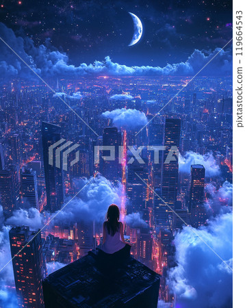 moonlit skyscraper moonlit skyscraper 119664543