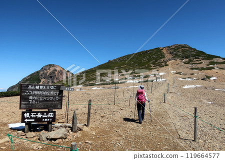 登山者在八嶽山的內石山和天狗山前行走 登山者在八嶽山的內石山和天狗山前行走 119664577