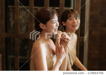 Young women in the sauna Young women in the sauna 119664706