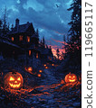 Halloween landscape with pumpkins 119665117