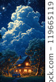Clouds in the night sky and an old house 119665119