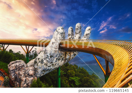 Golden Bridge at Ba Na Hills amusement Park in Da Nang in Vietnam on mountain in summer 119665145
