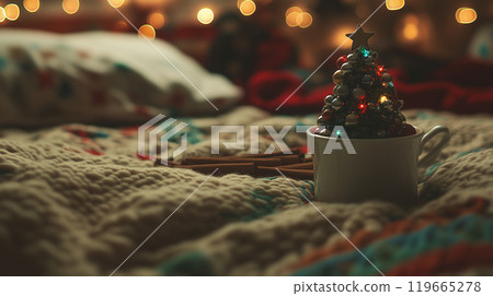 Cozy Christmas Tree Decoration with Warm Lights and Natural Accents 119665278