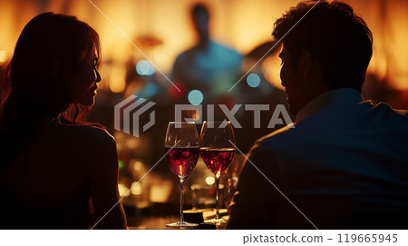 Young couple enjoying live music at a jazz bar 119665945