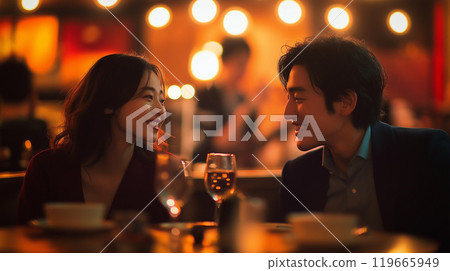 Young couple enjoying live music at a jazz bar 119665949