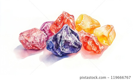 Colorful Watercolor Gemstones Illustration 119666767