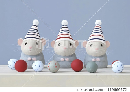Charming Cartoon Mice with Colorful Easter Eggs on Pastel Background 119666772