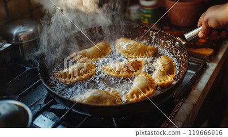 Traditional Cooking Techniques with Delicious Golden Dumplings 119666916