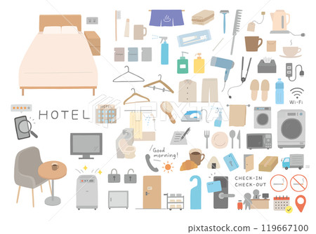 飯店設施與設備手繪插圖集(彩色/無主線) 飯店設施與設備手繪插圖集(彩色/無主線) 119667100