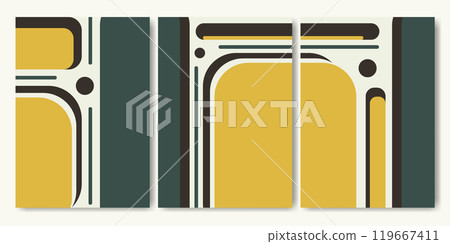 Boho home decoration neutral colors aesthetic posters. Colorful geometric design poster collection 119667411