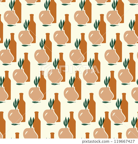 Pottery seamless vector pattern. Pottery workshop aesthetic illustration. Clay endless texture 119667427