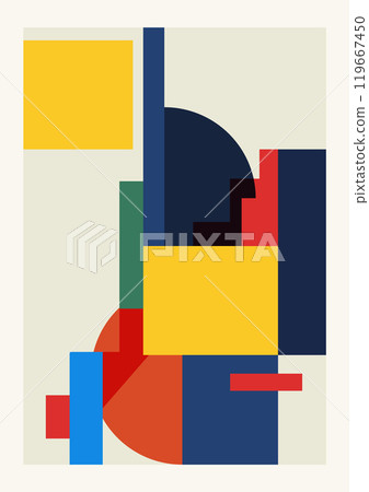 Abstract mid century colorful poster with geometric shapes. Modern Memphis minimalist flat art Abstract mid century colorful poster with geometric shapes. Modern Memphis minimalist flat art 119667450