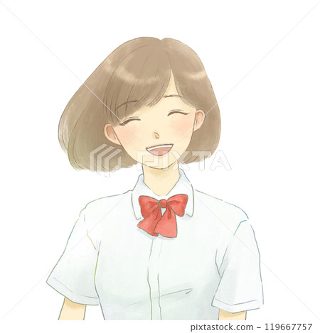 Illustration of a smiling girl in uniform, short sleeves 119667757