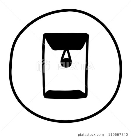 Doodle letter, open end button string envelope hand drawn with thin black line 119667840