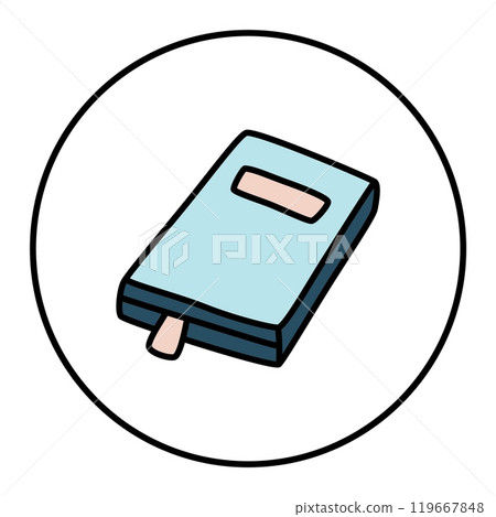 Doodle book or notebook icon with bookmark, handdrawn with thin line 119667848