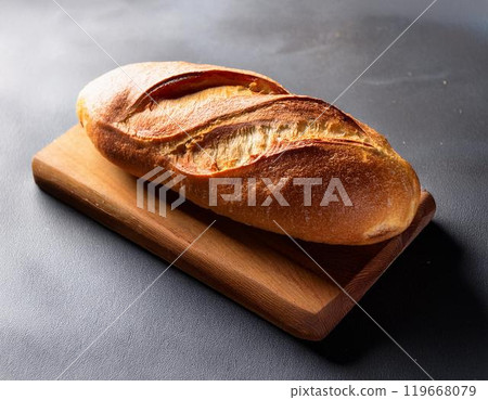 Delicious bread on a cutting board 119668079