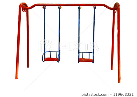 children's playground with a variety of play structures. The playground is surrounded by grass and trees children's playground with a variety of play structures. The playground is surrounded by grass and trees 119668321