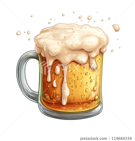 Generative ai illustration Cartoon Of a Foamy Beer Mug 119668339